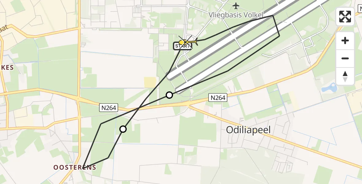 Routekaart van de vlucht: Lifeliner 3 naar Vliegbasis Volkel, Rechtestraat