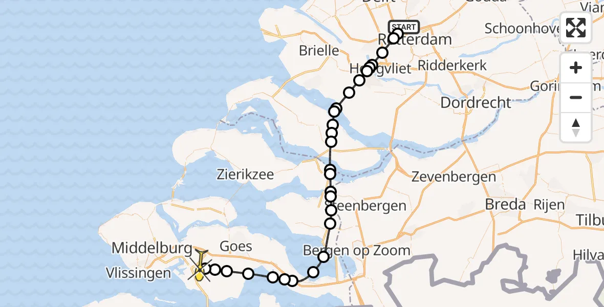 Routekaart van de vlucht: Lifeliner 2 naar 's-Heerenhoek, Schipholstraat