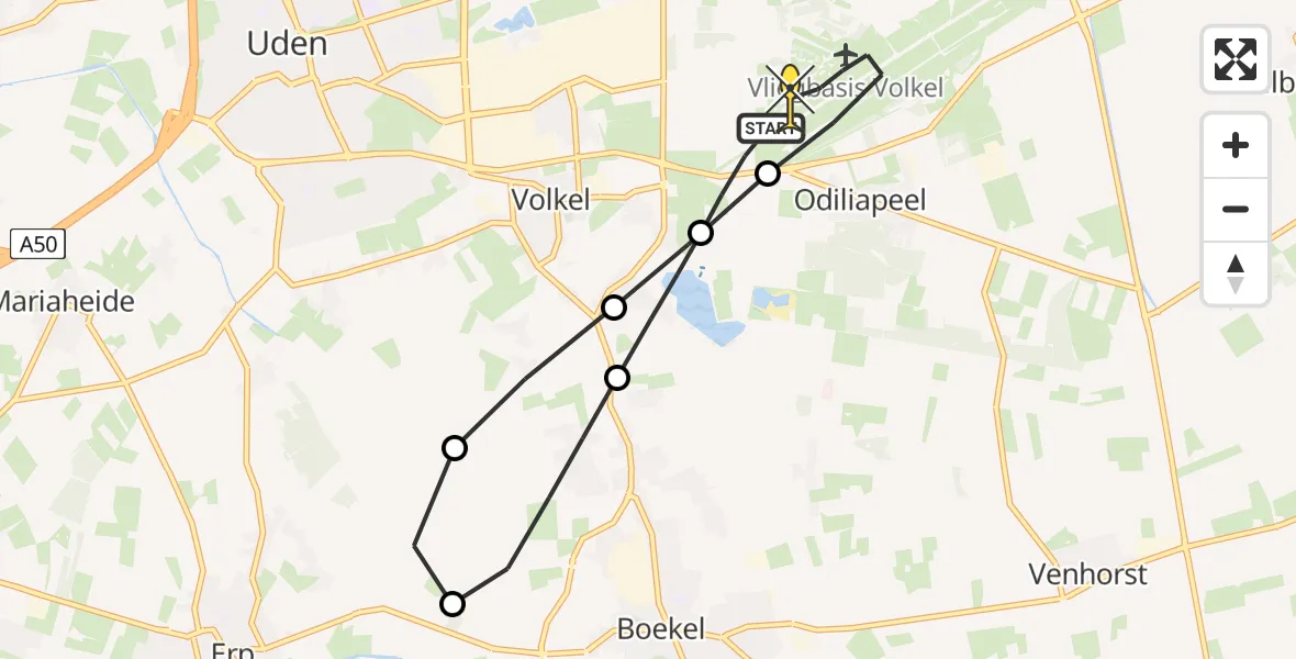 Routekaart van de vlucht: Lifeliner 3 naar Vliegbasis Volkel, Rechtestraat