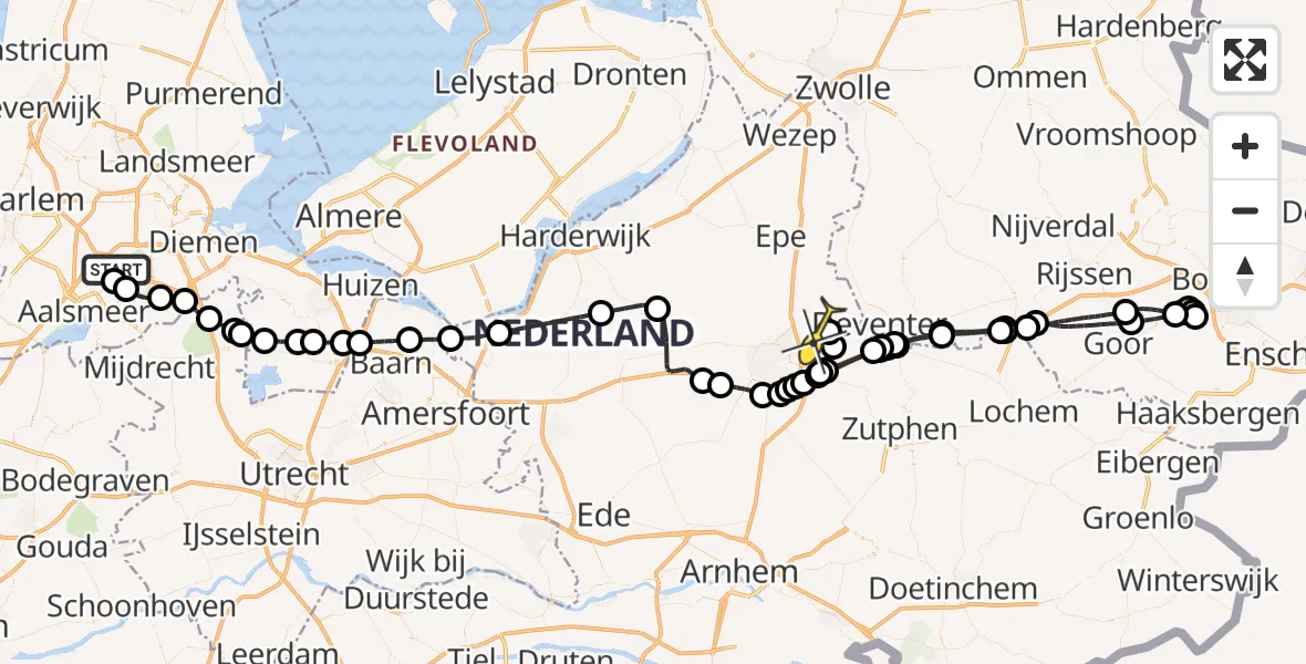 Routekaart van de vlucht: Politiehelikopter naar Vliegveld Teuge, Kraayveldstraat