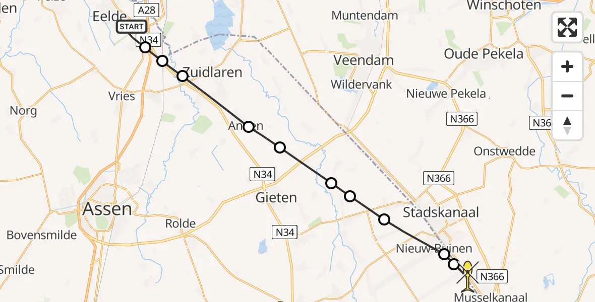 Routekaart van de vlucht: Lifeliner 4 naar Musselkanaal, Vissersweg