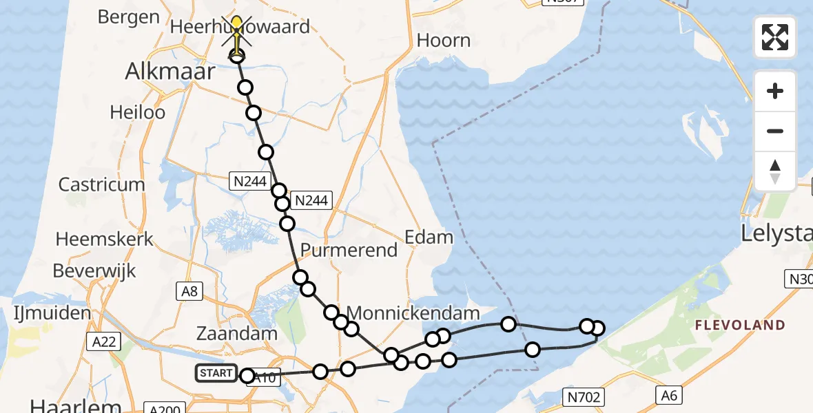 Routekaart van de vlucht: Lifeliner 1 naar Heerhugowaard, Westhaven