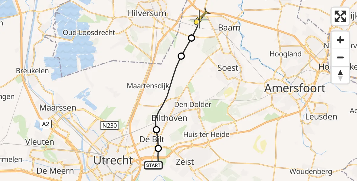 Routekaart van de vlucht: Lifeliner 3 naar Baarn, Jacobssteeg