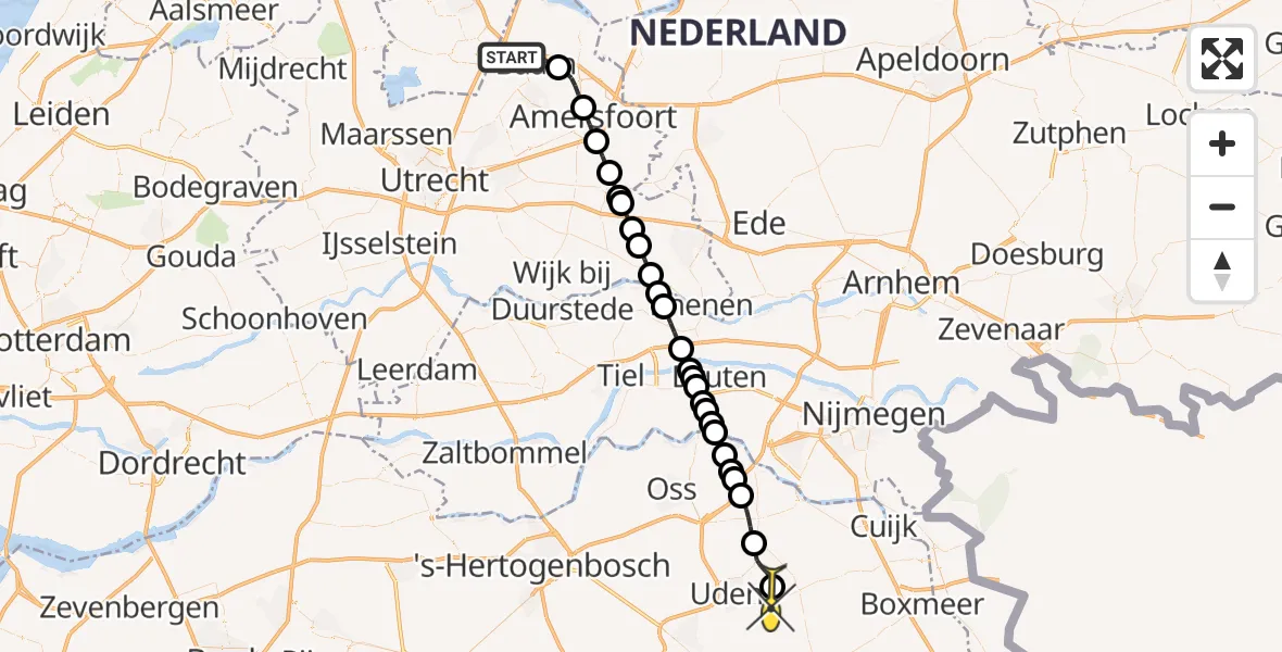 Routekaart van de vlucht: Lifeliner 3 naar Vliegbasis Volkel, Amsterdamsestraatweg