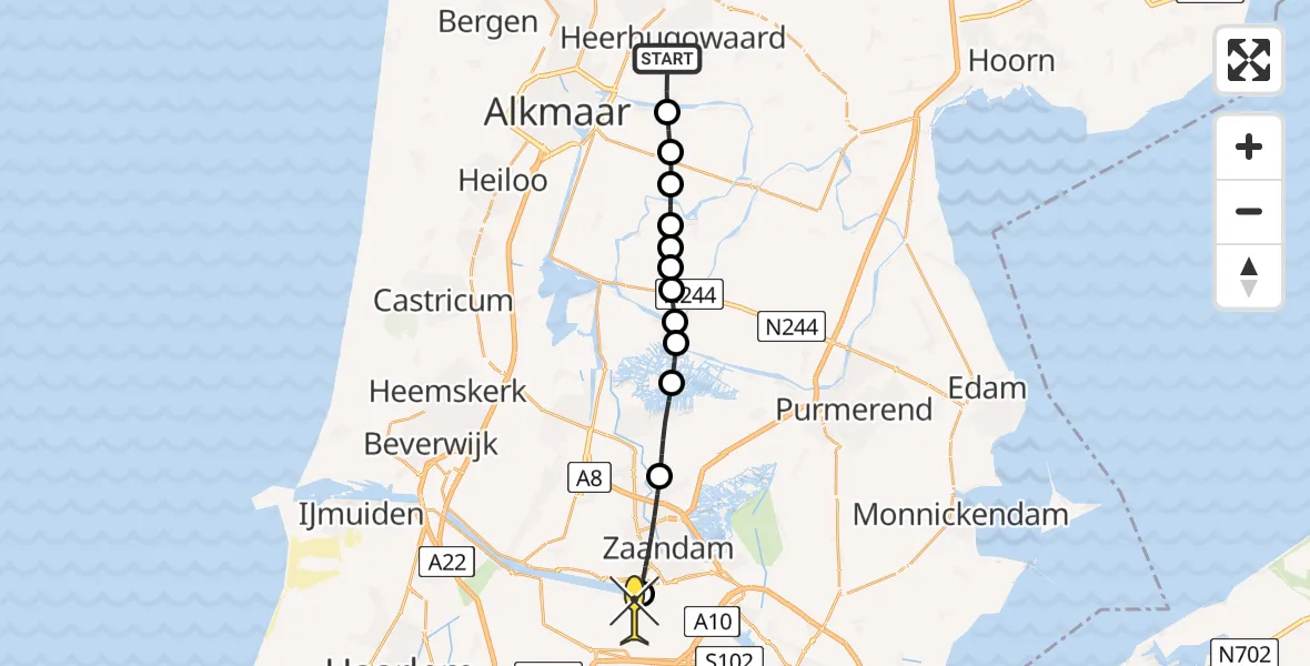Routekaart van de vlucht: Lifeliner 1 naar Amsterdam Heliport, Tilly de Vriestuin