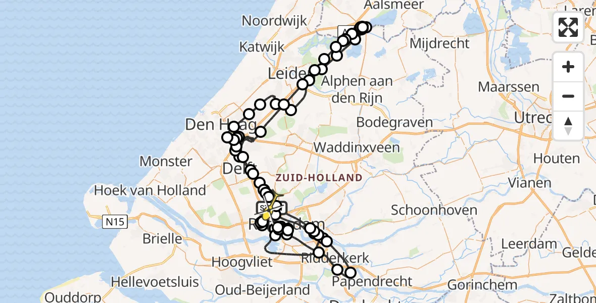 Routekaart van de vlucht: Politieheli naar Rotterdam The Hague Airport, Schielandstraat
