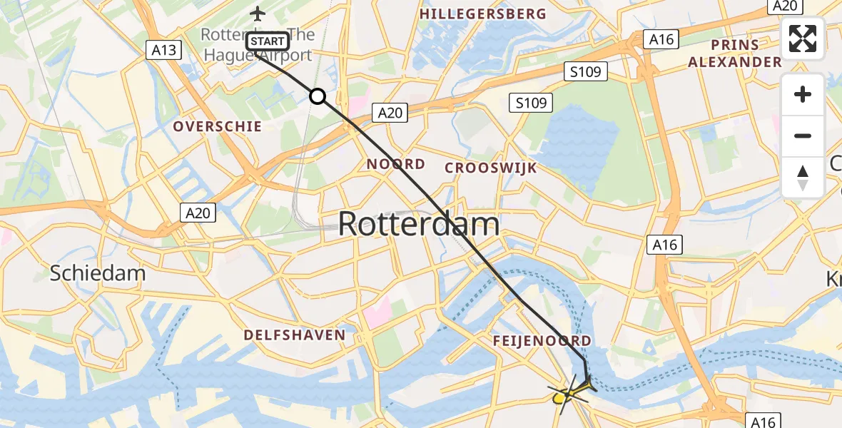 Routekaart van de vlucht: Lifeliner 2 naar Rotterdam, Linnaeushof