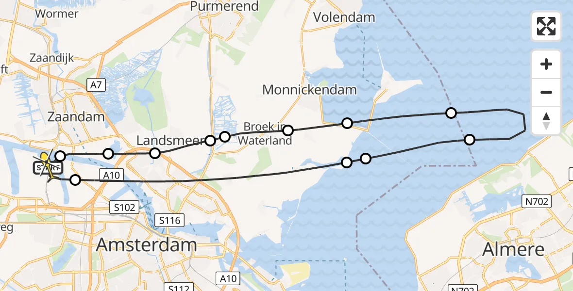 Routekaart van de vlucht: Lifeliner 1 naar Amsterdam Heliport, Westhaven