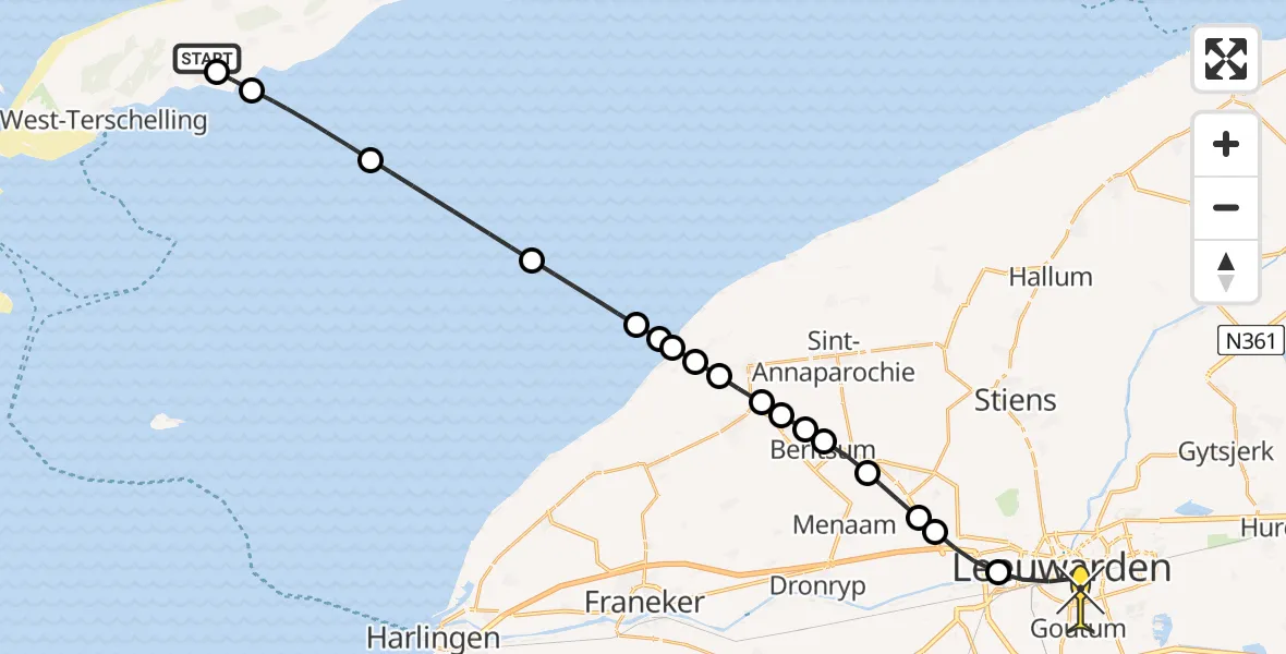 Routekaart van de vlucht: Ambulanceheli naar Leeuwarden, Seerijp
