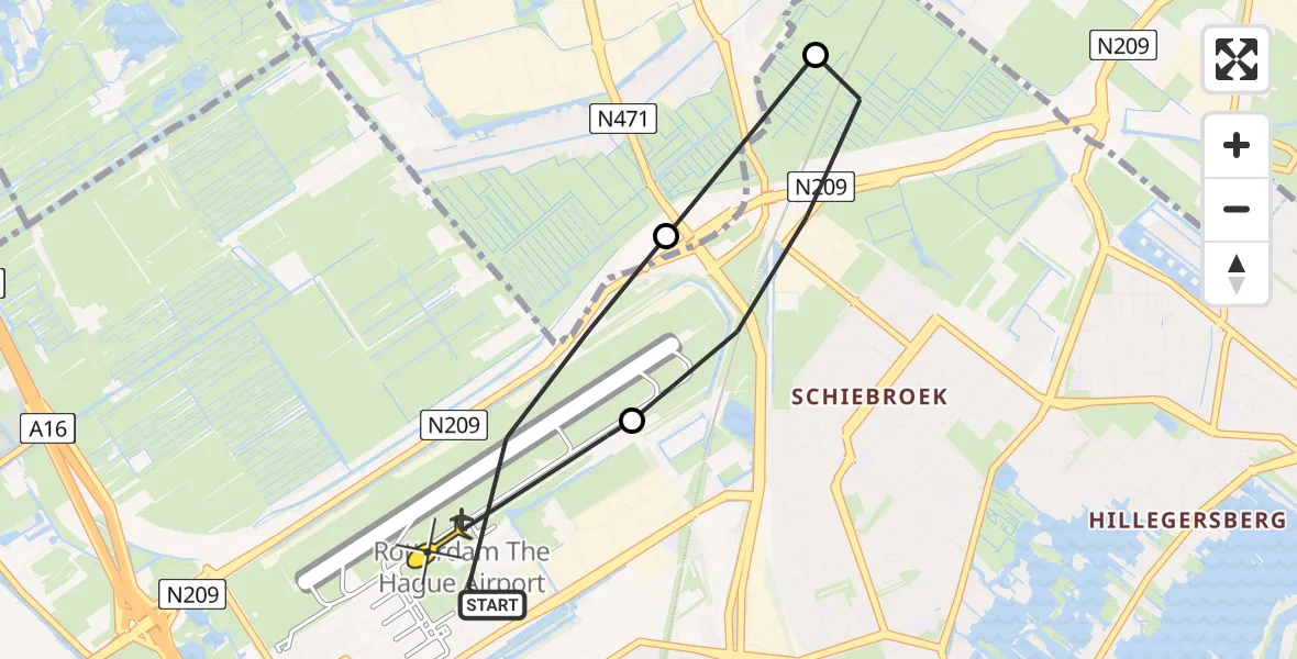 Routekaart van de vlucht: Lifeliner 2 naar Rotterdam The Hague Airport, Landscheiding