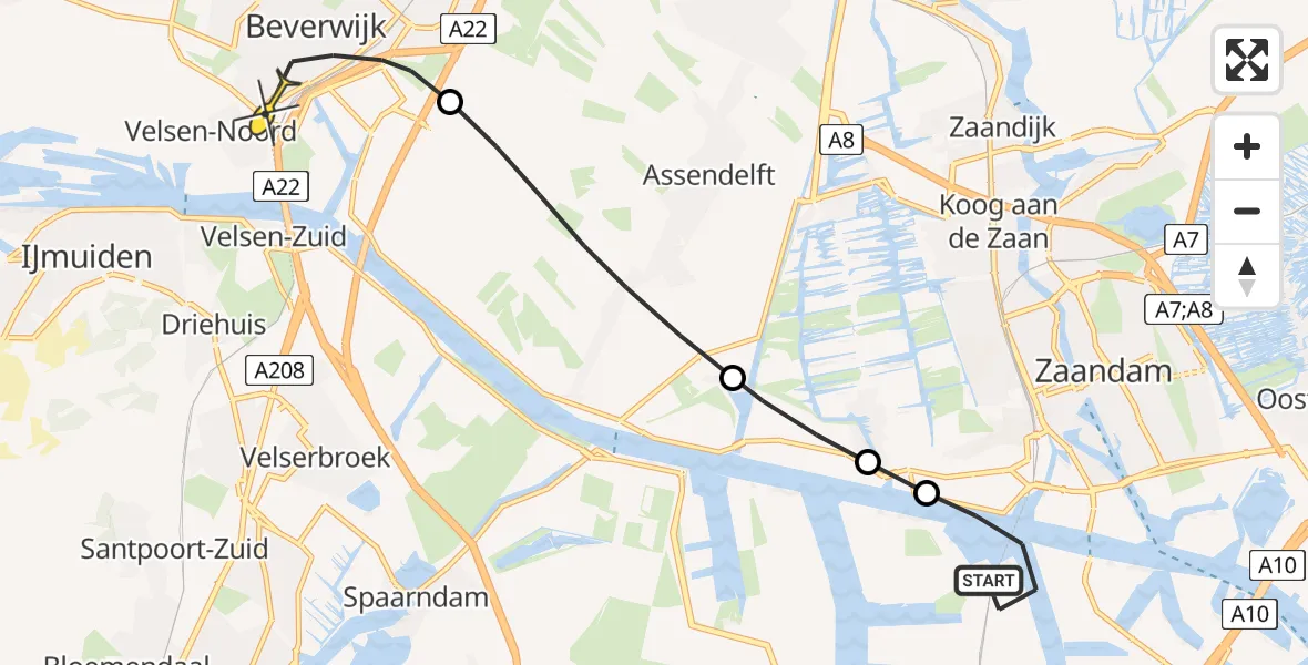 Routekaart van de vlucht: Lifeliner 1 naar Beverwijk, Elbaweg