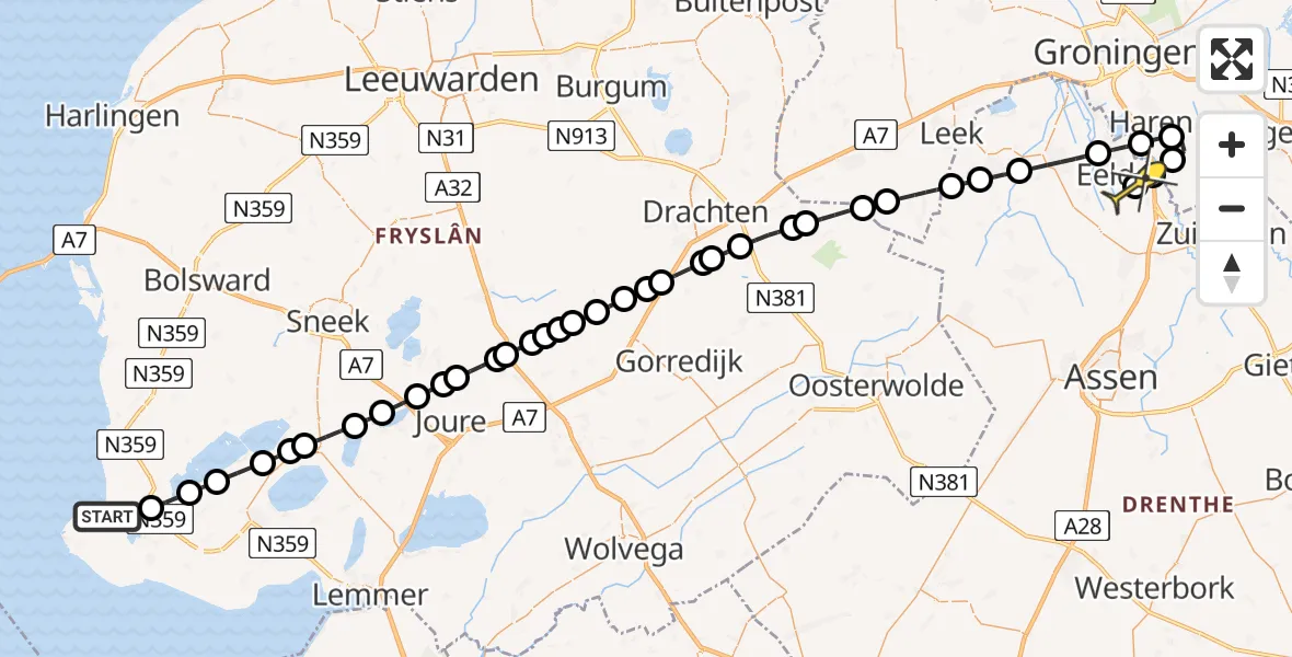 Routekaart van de vlucht: Lifeliner 4 naar Groningen Airport Eelde, De Morra