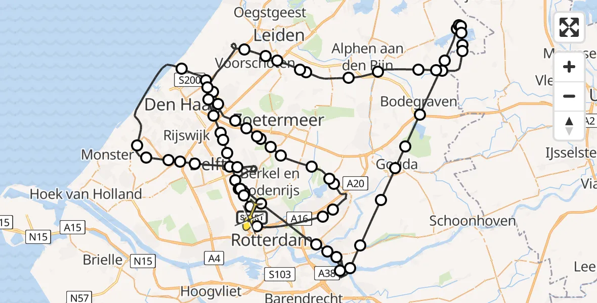Routekaart van de vlucht: Politieheli naar Rotterdam The Hague Airport, Brandenburgbaan