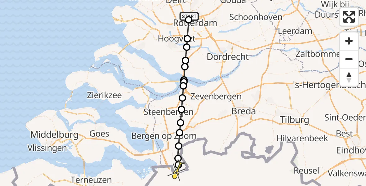 Routekaart van de vlucht: Lifeliner 2 naar Putte, Zestienhovensekade