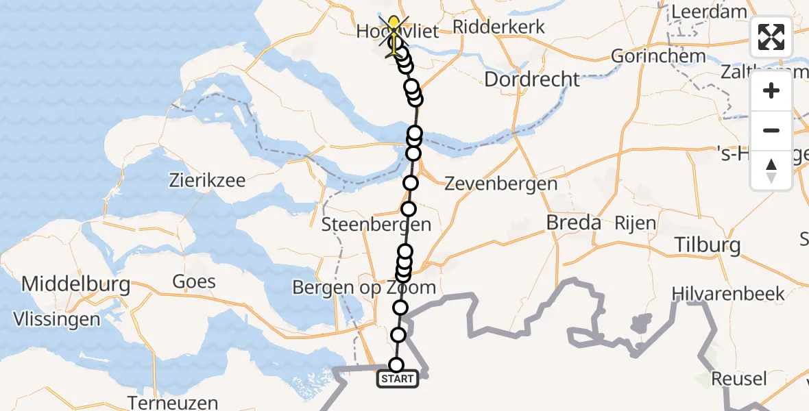 Routekaart van de vlucht: Lifeliner 2 naar Hoogvliet, Stoppelbergen