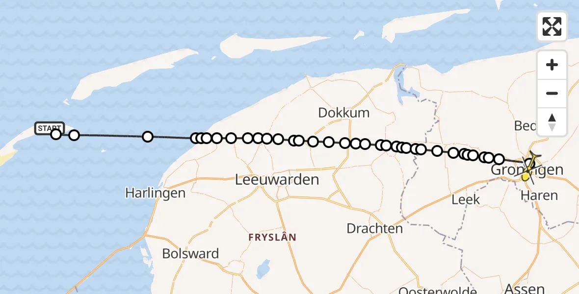 Routekaart van de vlucht: Lifeliner 4 naar Universitair Medisch Centrum Groningen, Vliesloot