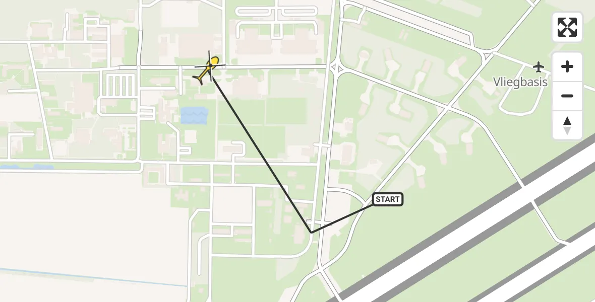 Vluchtroute Politiehelikopter van Vliegbasis Volkel naar Vliegbasis Volkel