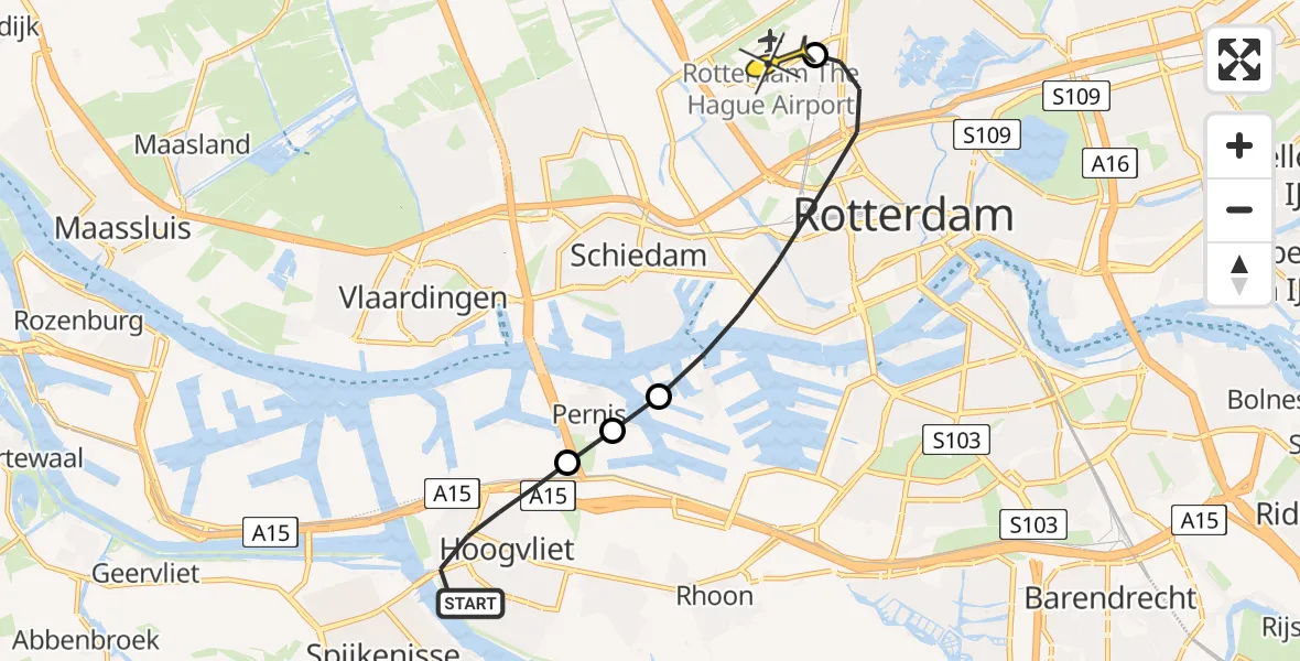 Routekaart van de vlucht: Lifeliner 2 naar Rotterdam The Hague Airport, Kaneelhof