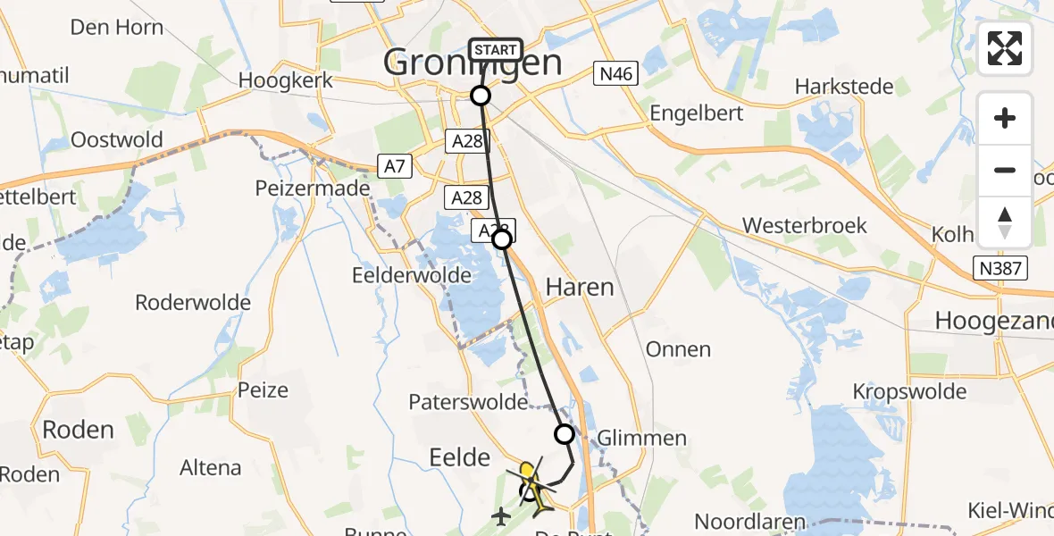 Routekaart van de vlucht: Lifeliner 4 naar Groningen Airport Eelde, Hereweg