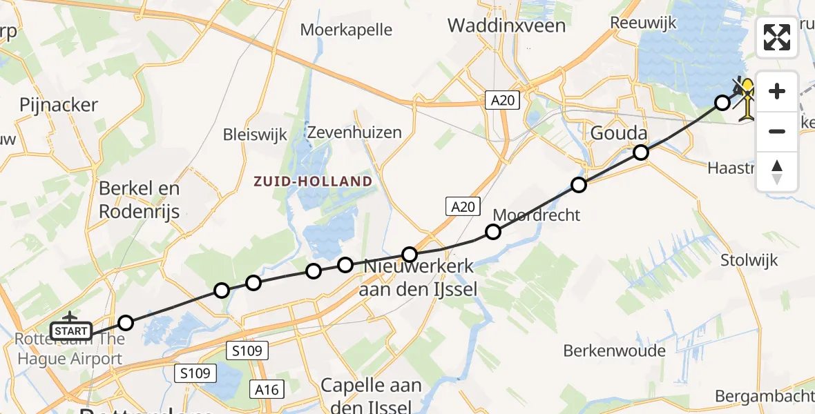 Routekaart van de vlucht: Lifeliner 2 naar Reeuwijk, Woensdrechtstraat
