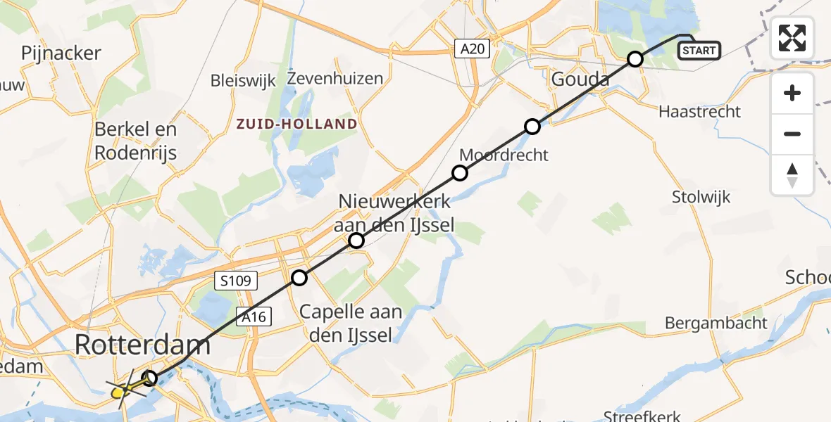 Routekaart van de vlucht: Lifeliner 2 naar Erasmus MC, Twaalfmorgen