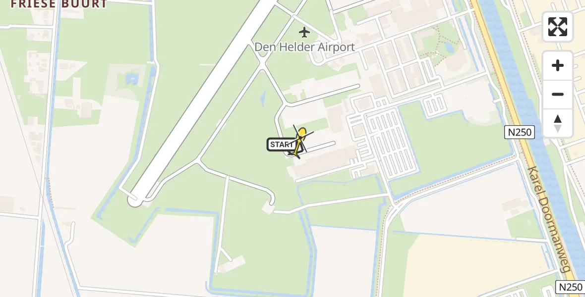 Routekaart van de vlucht: Kustwachthelikopter naar Vliegveld De Kooy, Luchthavenweg