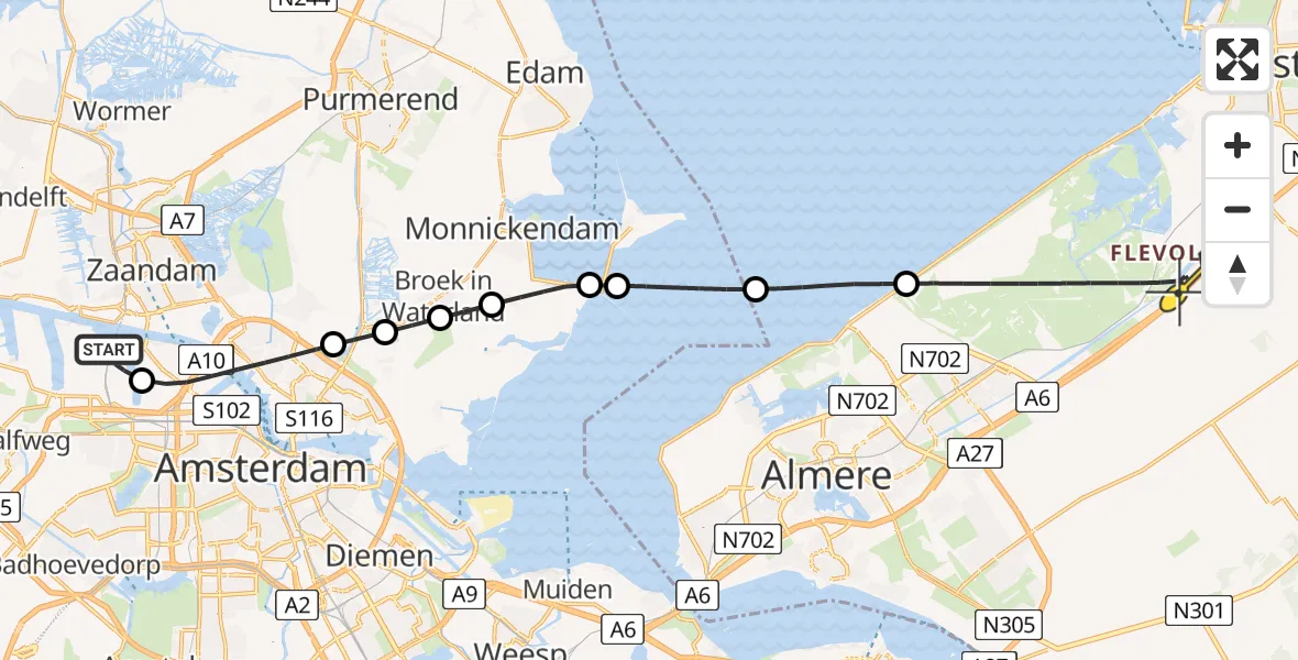 Routekaart van de vlucht: Lifeliner 1 naar Lelystad, Maltaweg