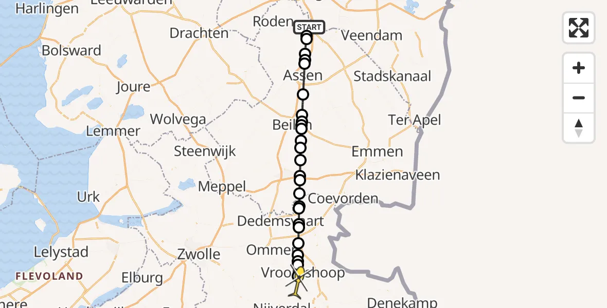 Routekaart van de vlucht: Lifeliner 4 naar Daarle, Moespot