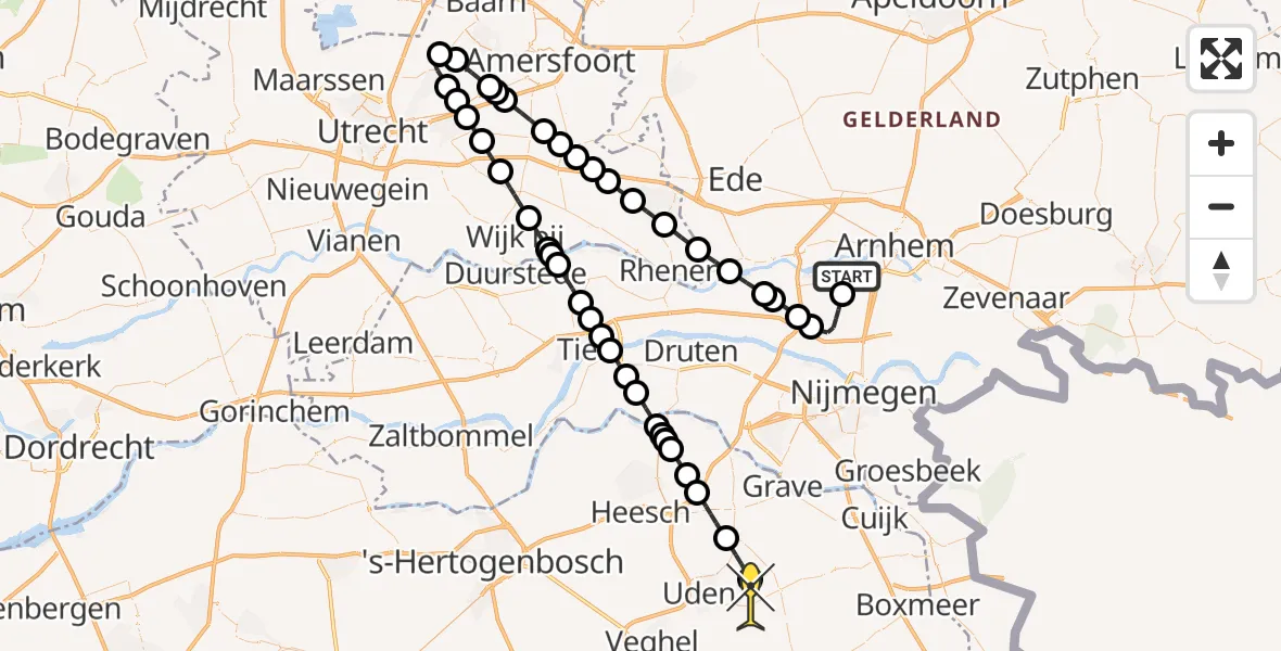Routekaart van de vlucht: Lifeliner 3 naar Vliegbasis Volkel, Westenwind