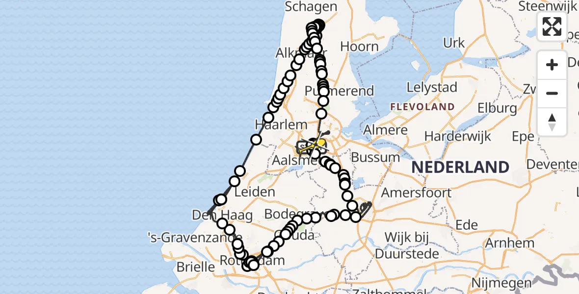 Routekaart van de vlucht: Politieheli naar Schiphol, Halim P.K. straat