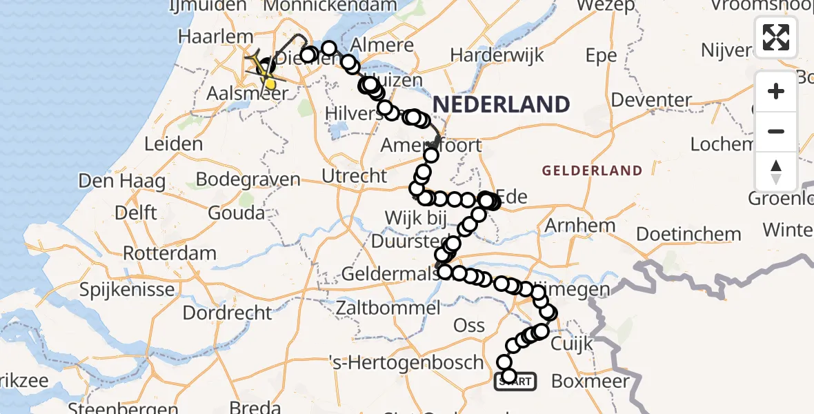 Routekaart van de vlucht: Politieheli naar Schiphol, Jagersveld
