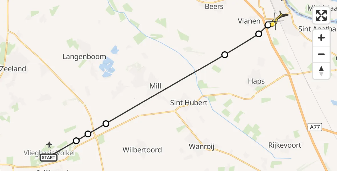 Routekaart van de vlucht: Lifeliner 3 naar Cuijk, Zeelandsedijk