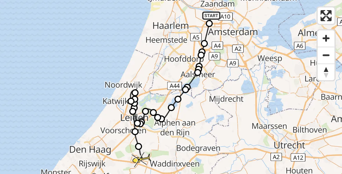 Routekaart van de vlucht: Lifeliner 1 naar Zoetermeer, Nieuw-Zeelandweg