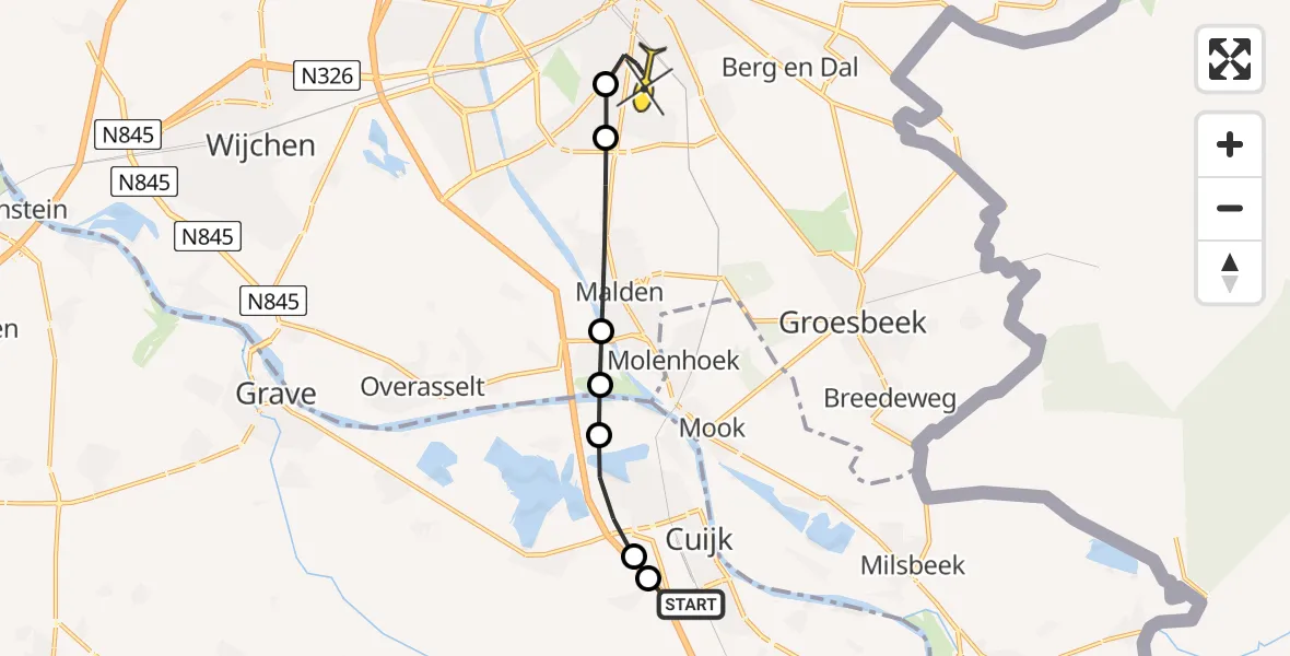 Routekaart van de vlucht: Lifeliner 3 naar Radboud Universitair Medisch Centrum, Rotsestraat