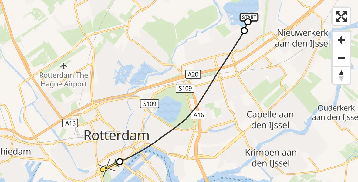Routekaart van de vlucht: Lifeliner 2 naar Erasmus MC, Adriaan Roland Holststraat