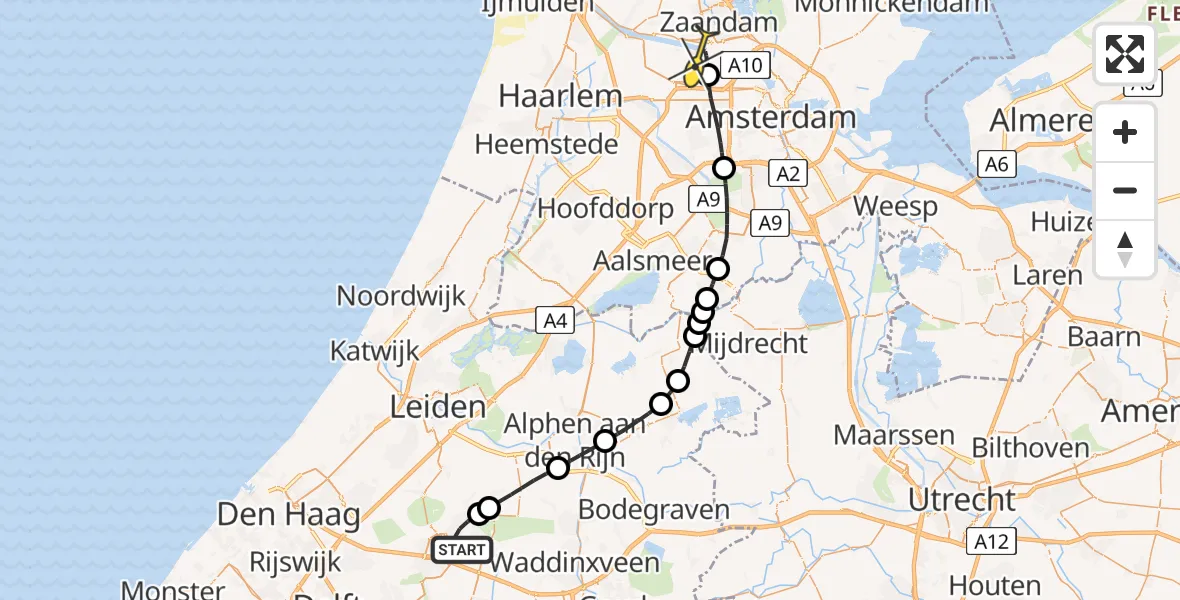 Routekaart van de vlucht: Lifeliner 1 naar Amsterdam Heliport, Houtingsloot