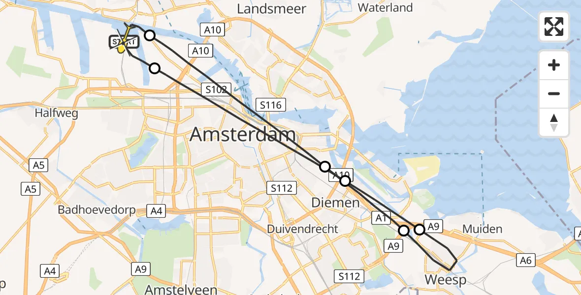 Routekaart van de vlucht: Lifeliner 1 naar Amsterdam Heliport, Maltaweg