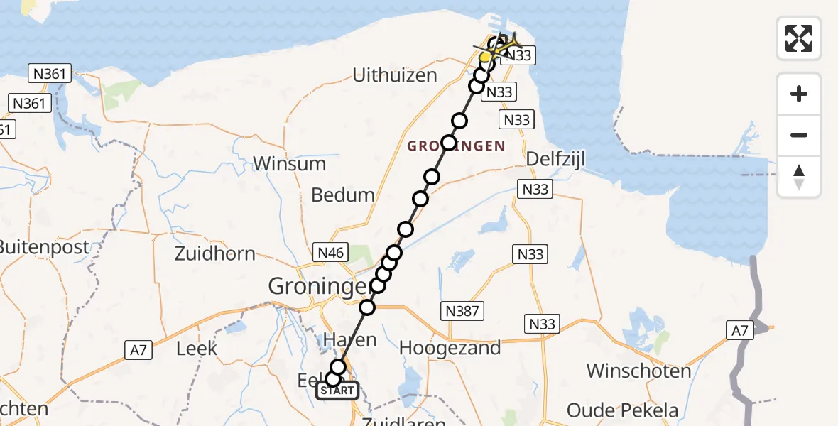 Routekaart van de vlucht: Lifeliner 4 naar Oudeschip, Burgemeester J.G. Legroweg