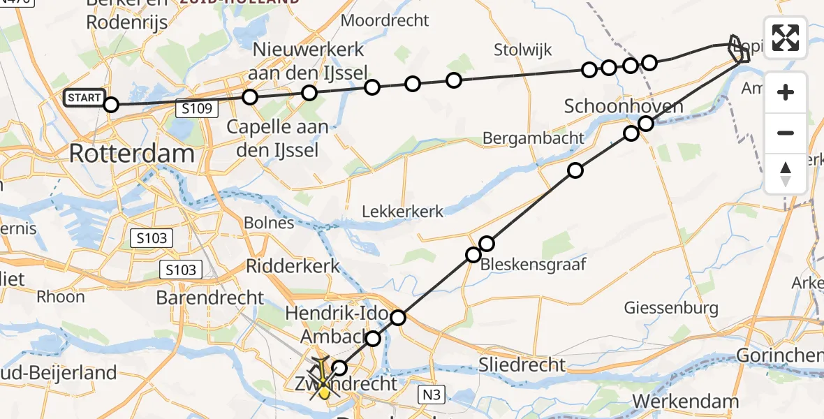 Routekaart van de vlucht: Lifeliner 2 naar Zwijndrecht, Van der Duijn van Maasdamweg