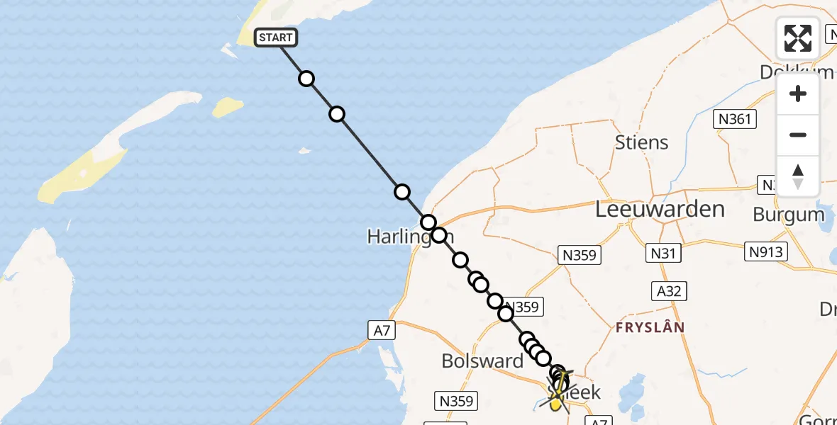 Routekaart van de vlucht: Ambulancehelikopter naar Sneek, De Kom