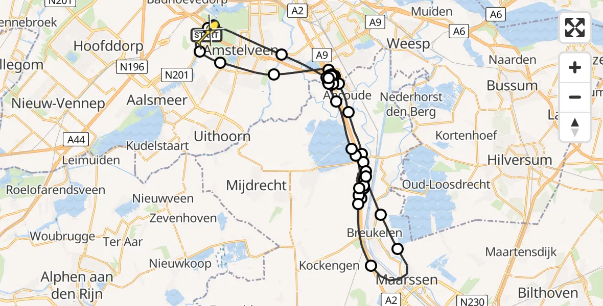 Routekaart van de vlucht: Politieheli naar Schiphol, Amsterdam-Bataviaweg