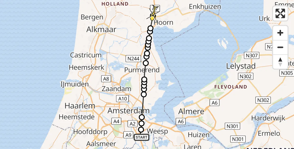Routekaart van de vlucht: Lifeliner 1 naar Wognum, Meibergdreef