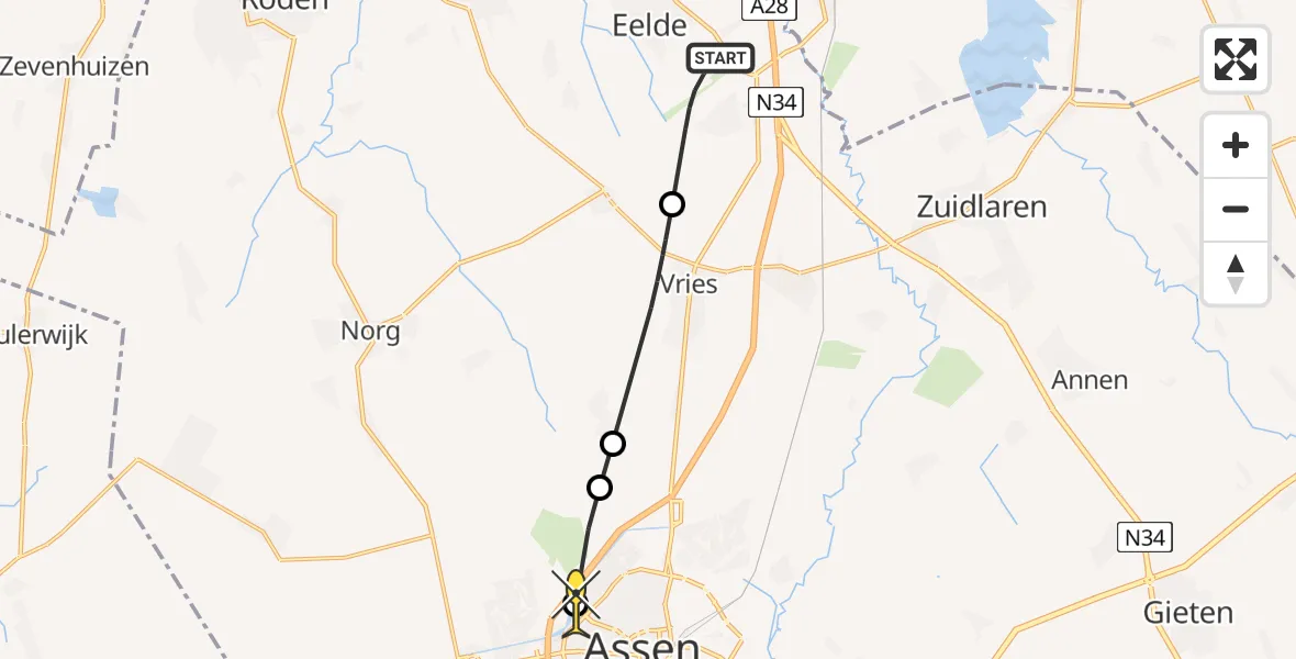 Routekaart van de vlucht: Lifeliner 4 naar Assen, Homsteeg