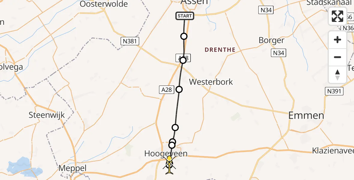 Routekaart van de vlucht: Lifeliner 4 naar Hoogeveen, Vennenpad