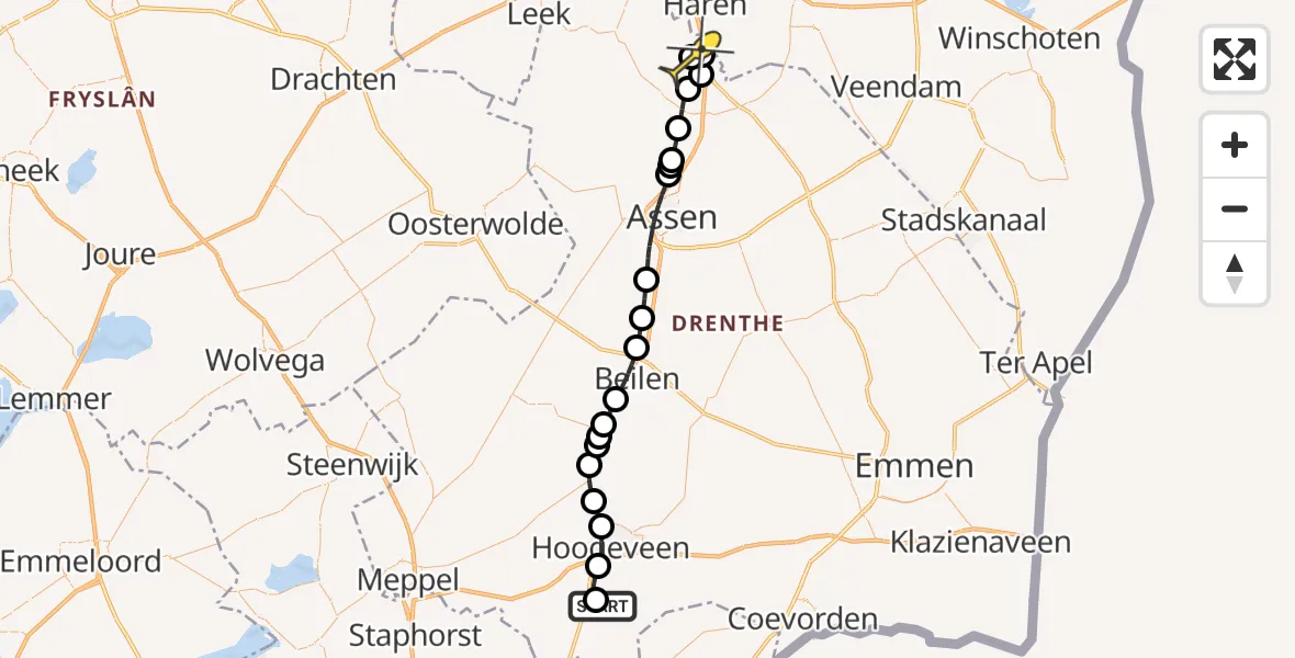 Routekaart van de vlucht: Lifeliner 4 naar Groningen Airport Eelde, Vogelkerslaan