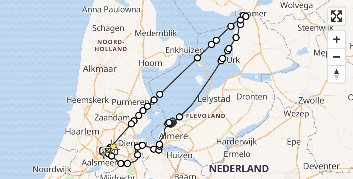 Vluchtroute Politiehelikopter van Schiphol naar Schiphol