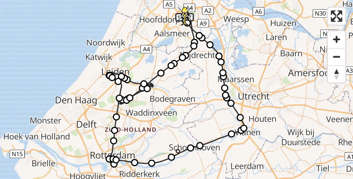 Routekaart van de vlucht: Politieheli naar Schiphol, Piet Guilonardweg
