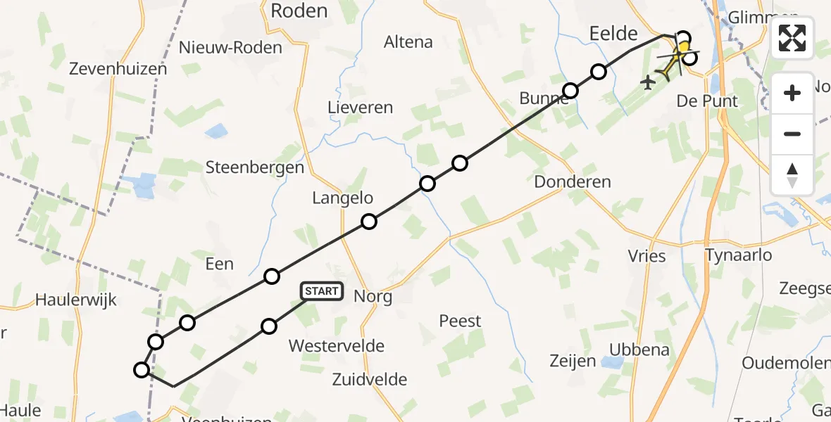 Routekaart van de vlucht: Lifeliner 4 naar Groningen Airport Eelde, Omgelegde Slokkert