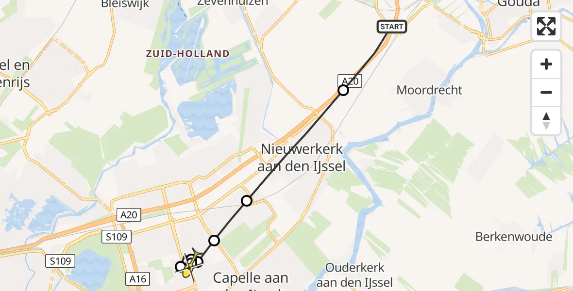 Routekaart van de vlucht: Lifeliner 2 naar Rotterdam, Rijksweg