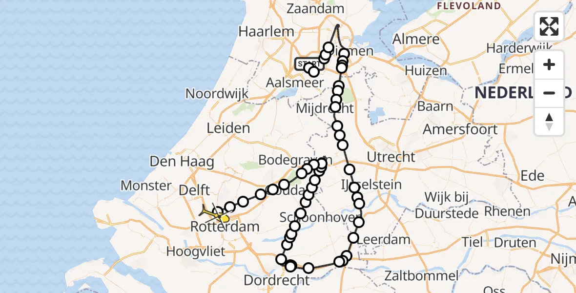 Routekaart van de vlucht: Politieheli naar Rotterdam The Hague Airport, Van Weerden-Poelmanweg